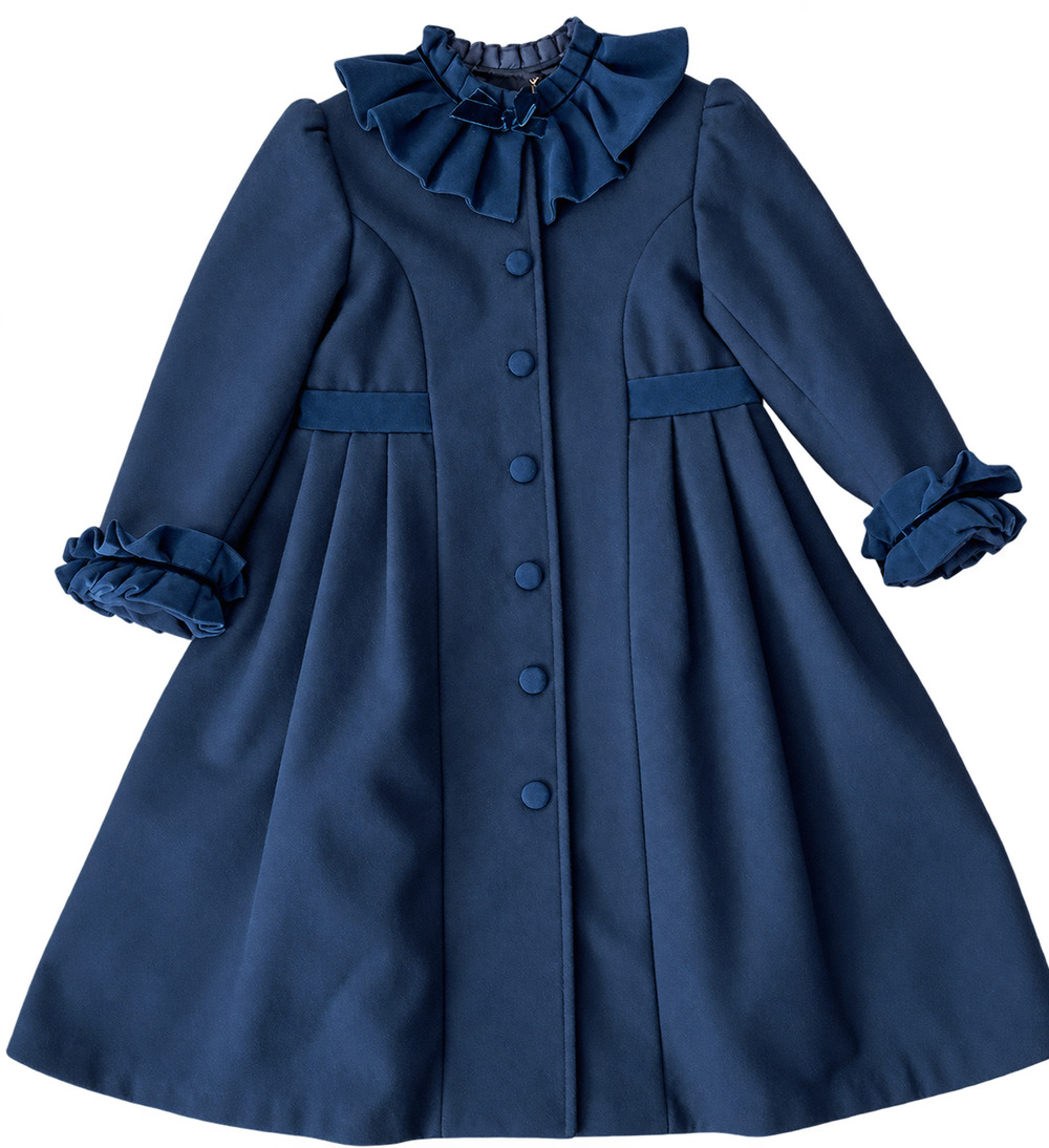 Sarah Louise Girls Navy Blue Ruffle Coat Age 7 122cm Dressy Button Front